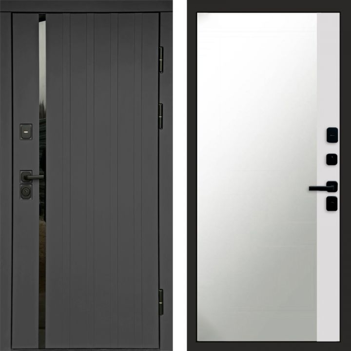Входная дверь Termo-door Роял Графит - Широкое Зеркало Фацет Белый софт