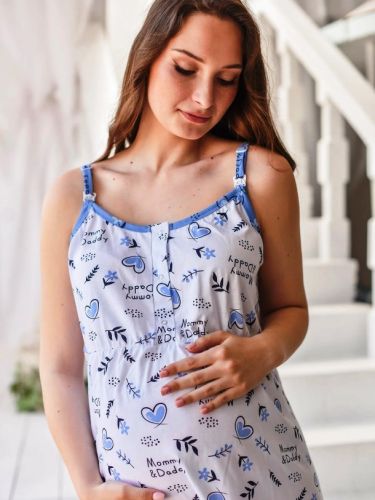 Сорочка ночная женская "Скоро мама" (голубой б/з)