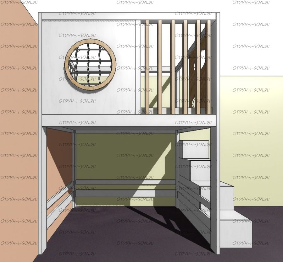 Кровать-чердак Домик Fairy Land Sky Santana №7, Массив