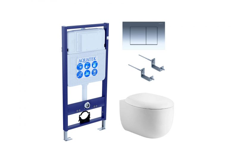 Комплект инсталляции с  подвесным унитазом и клавишей Aquatek SET AQUATEK АЛЬТАИР cm-010 4в1