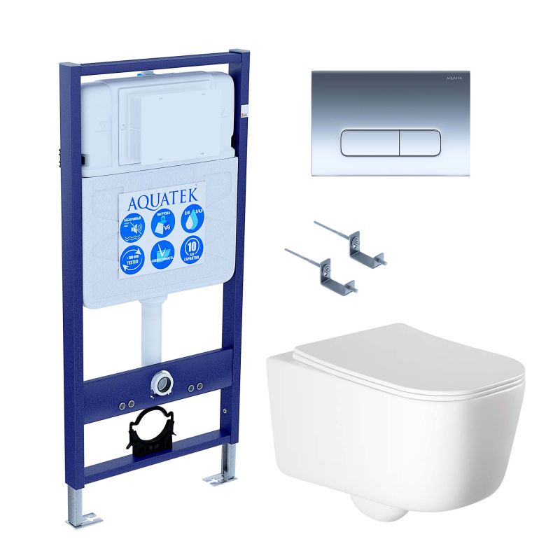 Комплект инсталляции с  подвесным унитазом и клавишей Aquatek SET AQUATEK ЛУГАНО-016 4в1