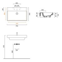 Раковина Catalano Zero 120751001 75x50 см с 1 отверстием цвет белый глянцевый схема 2