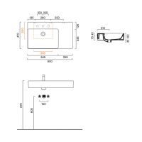 Раковина Catalano Premium 220840001 80x47 см чаша слева без отверстий цвет белый глянцевый схема 2