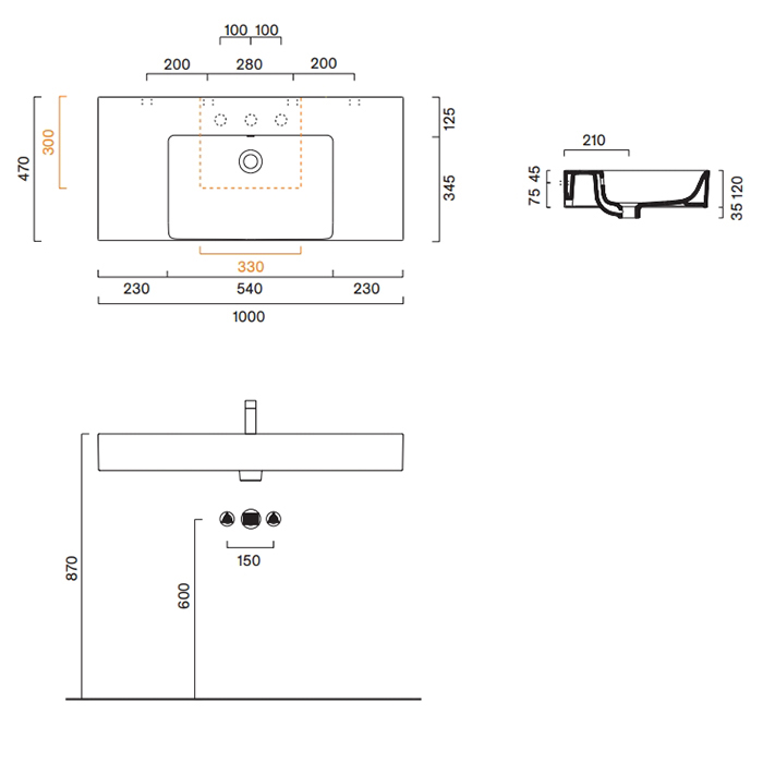 Раковина Catalano Premium 221011001 100x47 см чаша в центре с 1 отверстием цвет белый глянцевый ФОТО