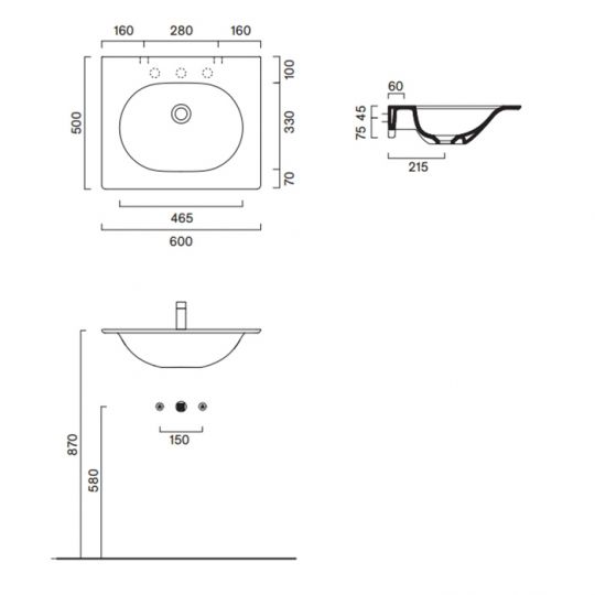 Раковина Catalano Sfera 520610023 60x50 см без отверстий цвет Cemento Satinato схема 2