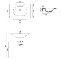 Раковина Catalano Sfera 520761001 75x50 см с 1 отверстием цвет белый глянцевый схема 2