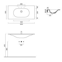 Раковина Catalano Sfera 521011023 100x50 см с 1 отверстием цвет Cemento Satinato схема 2