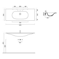 Раковина Catalano Sfera 521260023 125x50 см без отверстий цвет Cemento Satinato схема 2