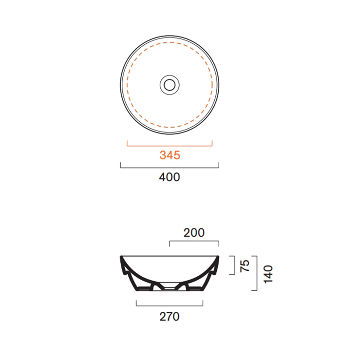 Раковина Catalano Sfera 524400032 40 см встраиваемая без отверстий цвет Tortora Satinato ФОТО