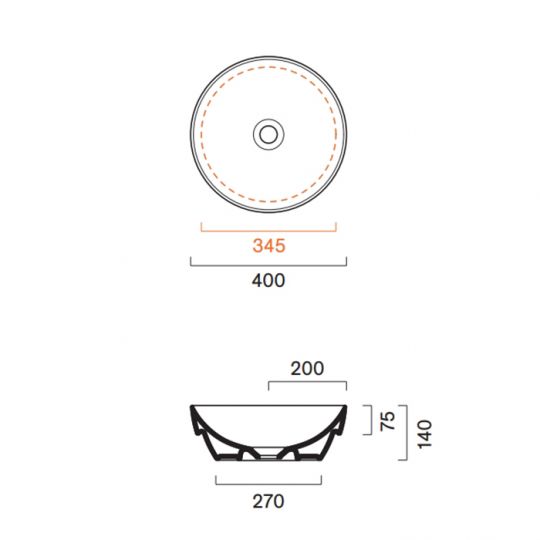Раковина Catalano Sfera 524400032 40 см встраиваемая без отверстий цвет Tortora Satinato схема 2