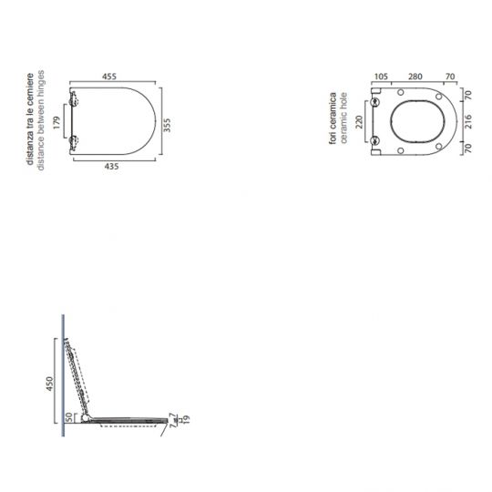 Сиденье для унитаза моноблок Catalano Sfera 551210001 с микролифтом тонкое цвет белый глянцевый схема 2 Сиденье для унитаза моноблок Catalano Sfera 551210001 с микролифтом тонкое цвет белый глянцевый схема 2