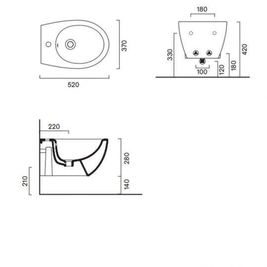 Биде подвесное Catalano Italy 718521001 52x37 см покрытие Cataglaze+ без крепежа цвет белый глянцевый схема 2