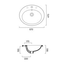 Раковина Catalano Italy 725571001 57x47 см встраиваемая с 1 отверстием цвет белый глянцевый схема 2 Раковина Catalano Italy 725571001 57x47 см встраиваемая с 1 отверстием цвет белый глянцевый схема 2