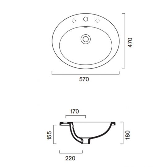Раковина Catalano Italy 725571001 57x47 см встраиваемая с 1 отверстием цвет белый глянцевый схема 2 Раковина Catalano Italy 725571001 57x47 см встраиваемая с 1 отверстием цвет белый глянцевый схема 2