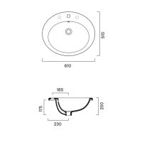 Раковина Catalano Italy 725611001 61x51 см встраиваемая с 1 отверстием цвет белый глянцевый схема 2