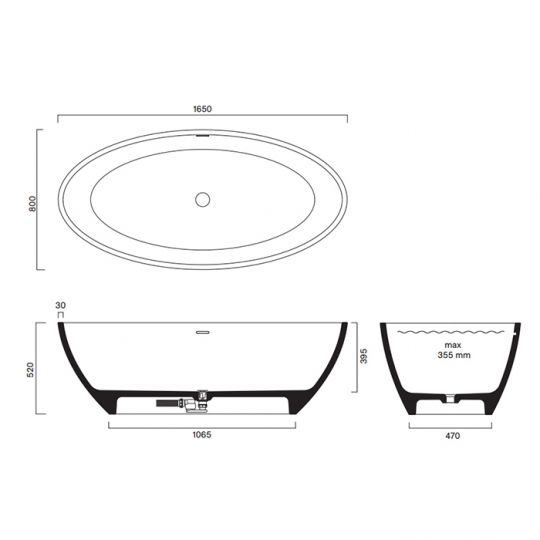 Ванна отдельностоящая Catalano Solid 7239010031 165x80 см цвет: Seta Satinato схема 2