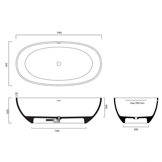 Ванна Catalano Solid 7239020028 176х91 см с переливом цвет: Aqua Satinato отдельностоящая схема 2 Ванна Catalano Solid 7239020028 176х91 см с переливом цвет: Aqua Satinato отдельностоящая схема 2