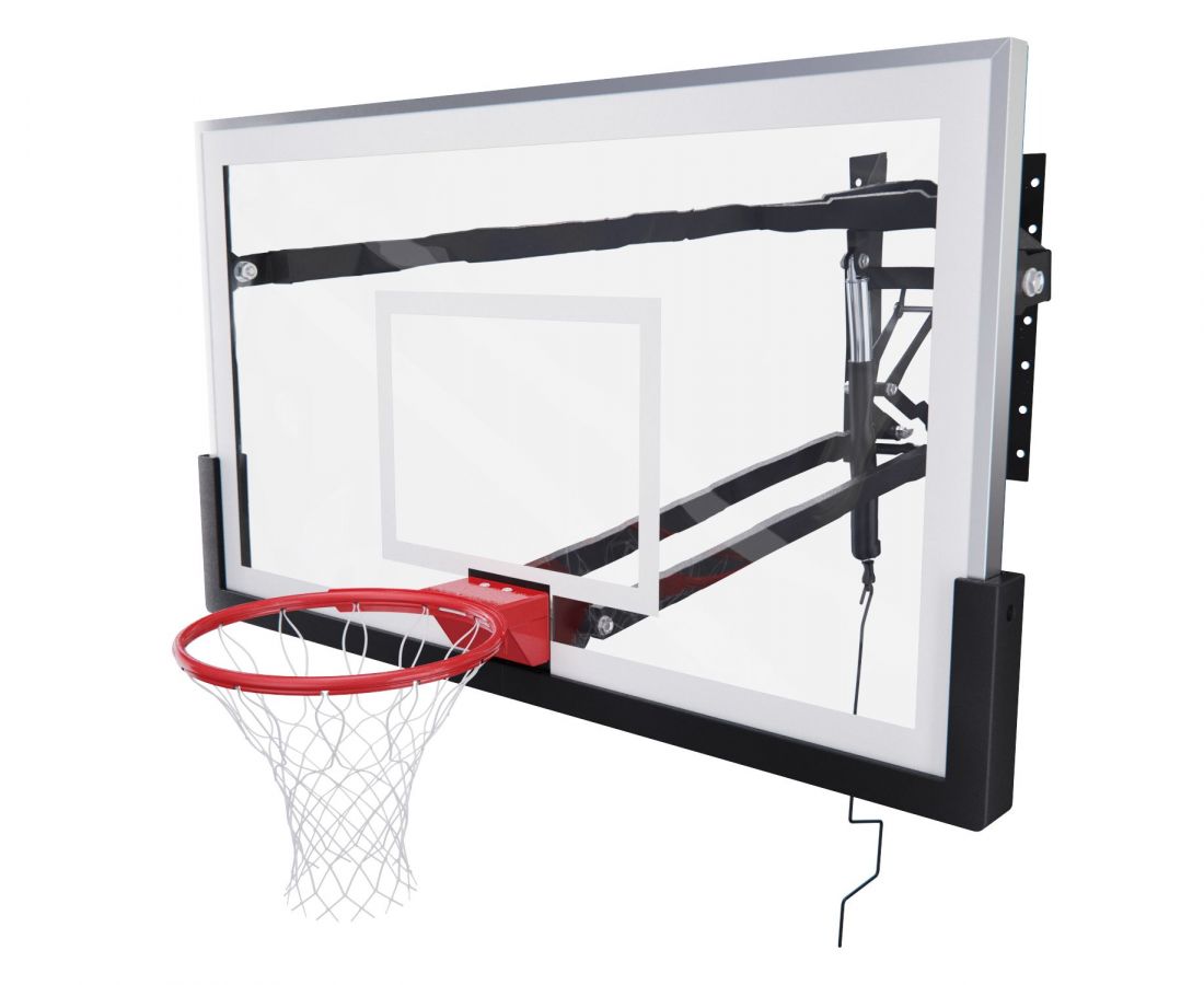 Баскетбольный щит со съёмным регулятором высоты, стекло 12 мм, 180 х 105 см