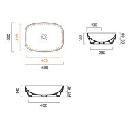 Раковина встраиваемая Catalano Alvea 624500001 50x38 см без отв. под смеситель покрытие Cataglaze+ схема 8 Раковина встраиваемая Catalano Alvea 624500001 50x38 см без отв. под смеситель покрытие Cataglaze+ схема 8