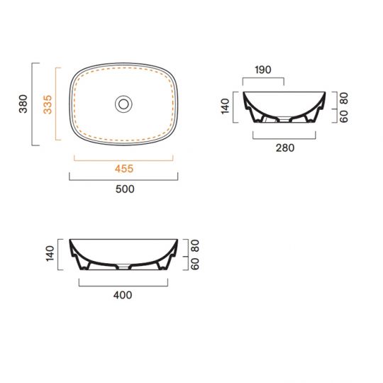 Раковина встраиваемая Catalano Alvea 624500001 50x38 см без отв. под смеситель покрытие Cataglaze+ схема 8 Раковина встраиваемая Catalano Alvea 624500001 50x38 см без отв. под смеситель покрытие Cataglaze+ схема 8