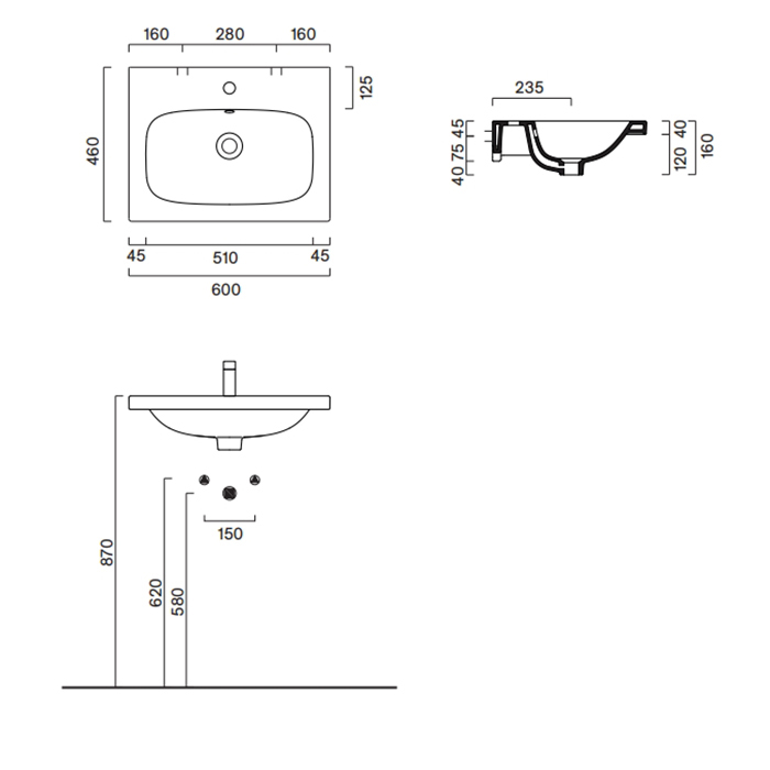Раковина встраиваемая/подвесная Catalano Alvea 620600001 60x46 см покрытие Cataglaze+ цвет белый глянцевый ФОТО
