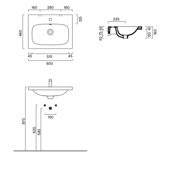Раковина встраиваемая/подвесная Catalano Alvea 620600001 60x46 см покрытие Cataglaze+ цвет белый глянцевый схема 3