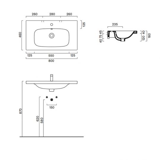 Раковина встраиваемая/подвесная Catalano Alvea 80x46 см покрытие Cataglaze+ цвет белый глянцевый схема 3