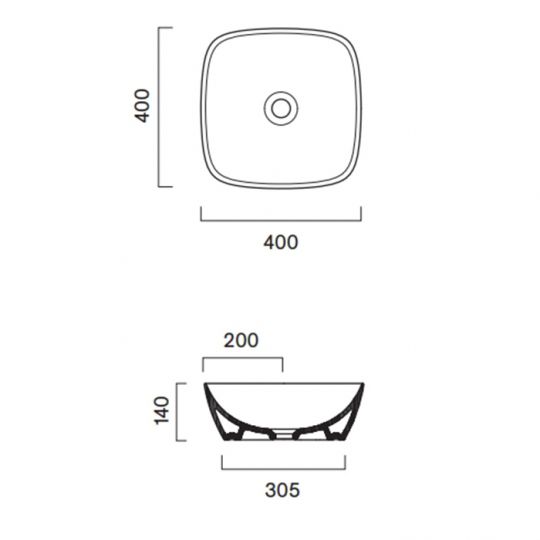Раковина накладная Catalano Alvea 622400001 40x40 см без отв. под смеситель покрытие Cataglaze+ схема 10