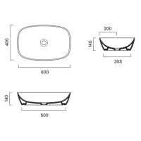 Раковина накладная Catalano Alvea 622600001 60x40 см без отв. под смеситель покрытие Cataglaze+ схема 10