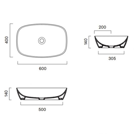 Раковина накладная Catalano Alvea 622600001 60x40 см без отв. под смеситель покрытие Cataglaze+ схема 10