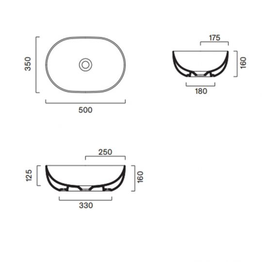 Раковина накладная Catalano SFERA 522500001 50x35 h16 без отв. под смеситель покрытие Cataglaze+ схема 10