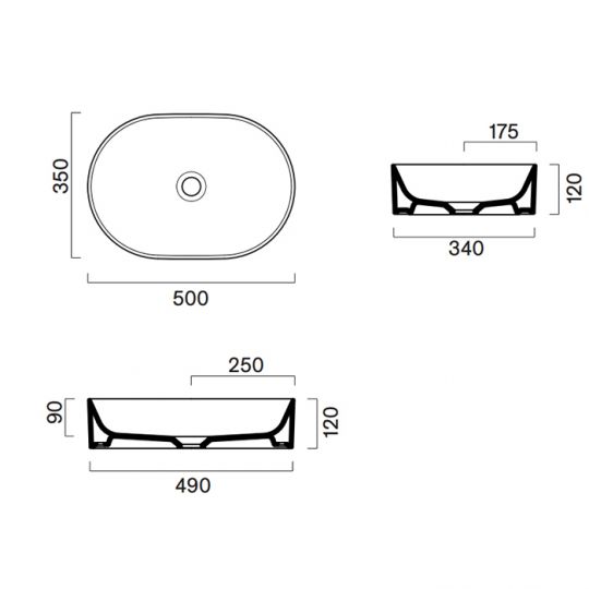 Раковина настольная Catalano Zero 122500001 без перелива 50x35 h12 без отв. под смеситель покрытие Cataglaze+ схема 6