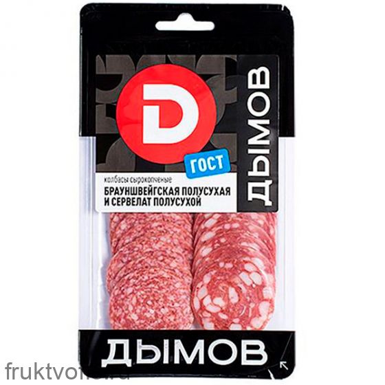 Колбаса (нарезка) Брауншвейгская/сервелат сырокопченая Гост 90г/1шт «Дымовское»