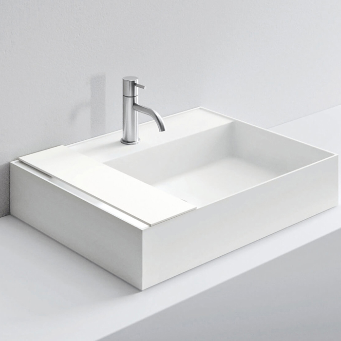 Изображение Раковина накладная NOORTH Milldue edition MAN 63 63,4х47,2х12 см из CRISTALPLANT с 1 отв для смесителя, цвет белый матовый