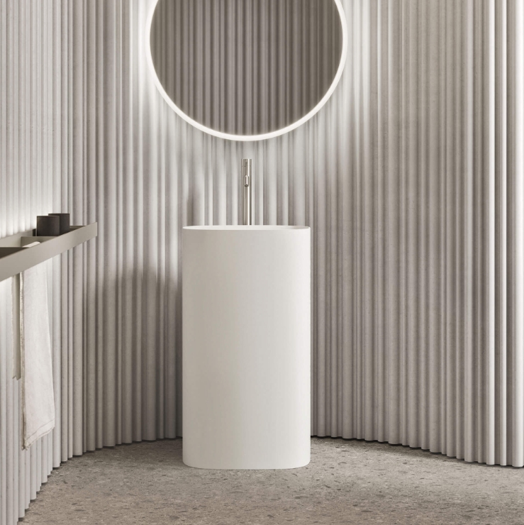 Изображение Раковина напольная NOORTH Milldue edition TUBE 48х38x87 см из Ceramilux ,слив в стену,  цвет белый матовый