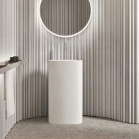 Раковина напольная NOORTH Milldue edition TUBE 48х38x87 см из Ceramilux ,слив в стену,  цвет белый матовый схема 1