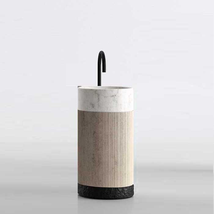 Изображение Раковина напольная NOORTH Milldue edition ROMA IV 45х45х88 см цоколь Ardesia, корпус Moka Cream, раков Bianco Carrara