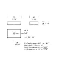 Раковина накладная NOORTH Milldue edition BASIC R58 58х37х13 см из CERAMILUX, без отв для смесителя, цвет белый матовый схема 2
