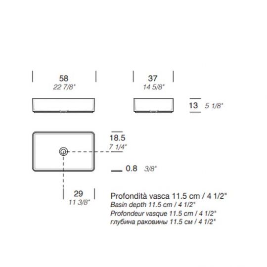 Раковина накладная NOORTH Milldue edition BASIC R58 58х37х13 см из CERAMILUX, без отв для смесителя, цвет белый матовый схема 2