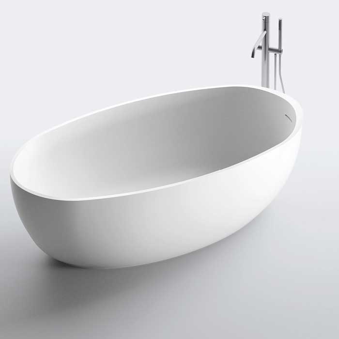 Изображение Ванна отдельностоящая NOORTH Milldue edition OVAL 169х80х50см, с сифоном, cristalplant, фурнитура хром, цвет белый матовый