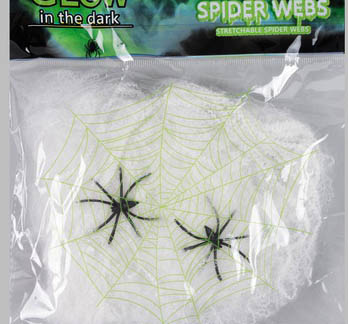 Паутина с 2 пауками светящаяся (12 шт)