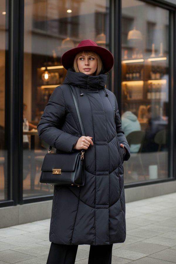 Зимняя удлиненная куртка с капюшоном, арт. 28135 [черный]