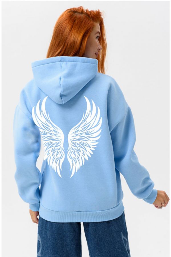 8578 толстовка женская оверсайз [голубой+ангел]