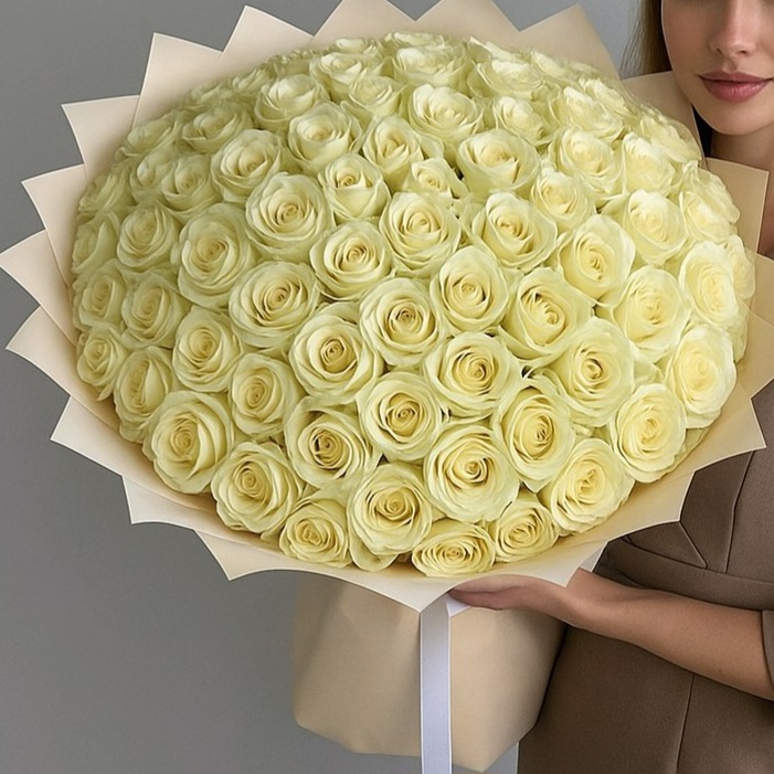 101 белая роза 60см