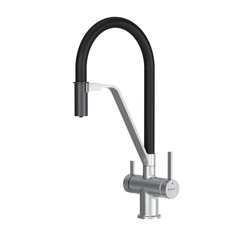 Смеситель для кухни с каналом для питьевой воды, гибкий излив AM.PM Func, чёрный/сатин F8F07812
