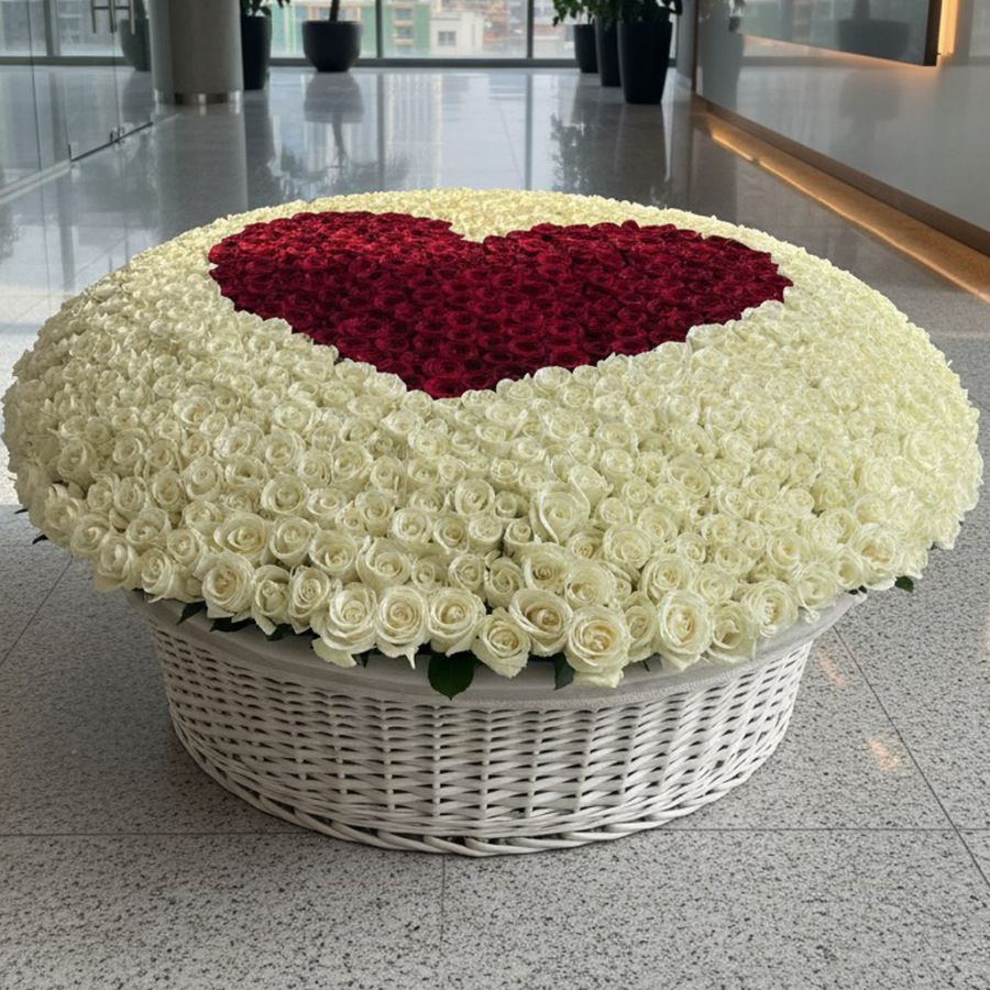 1001 роза в корзине (Сердце)