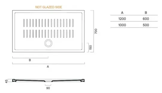 Поддон в душ Catalano из керамики 7441270001 120х70 см схема 2 Поддон в душ Catalano из керамики 7441270001 120х70 см схема 2