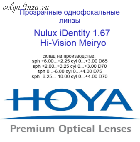HOYA Nulux IDentity  STRX 1,67 Hi-Vision Meiryo  линзы по технологии Freeform