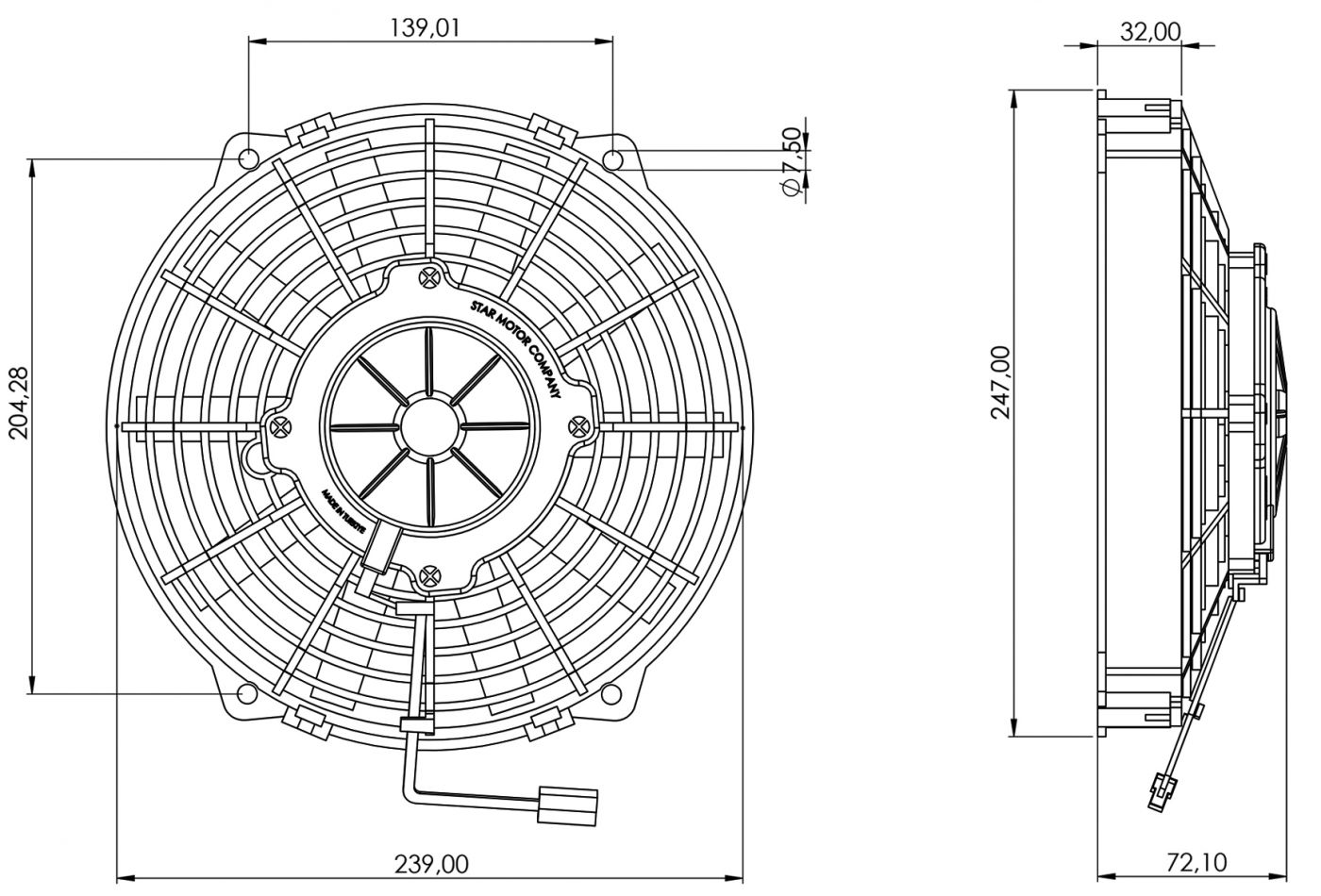 STR191 ОСЕВОЙ ВЕНТИЛЯТОР 9" ДЮЙМОВ 120 ВАТТ 24 ВОЛЬТ PULL / ТОЛКАЮЩИЙ