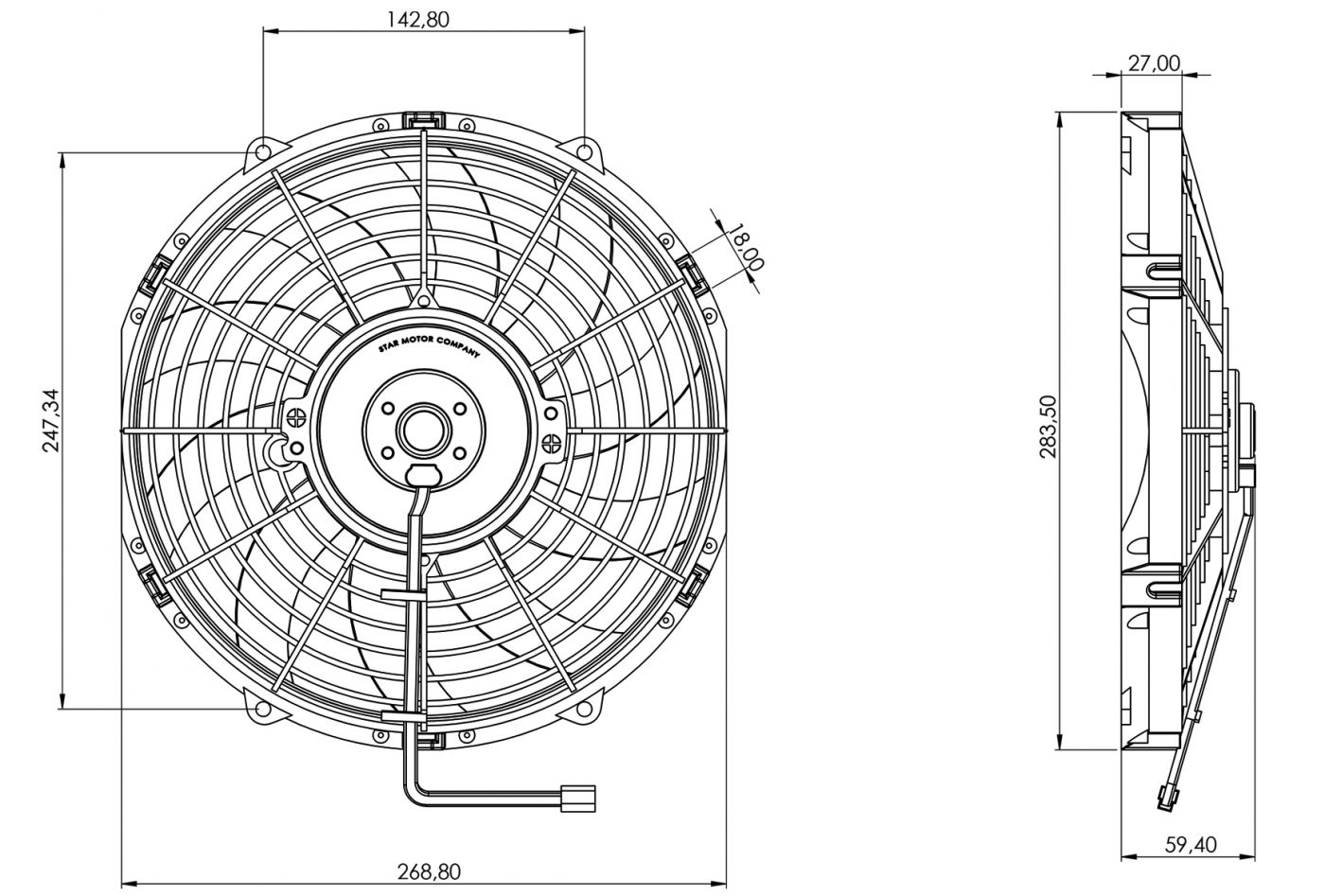 STR145 ОСЕВОЙ ВЕНТИЛЯТОР 10" ДЮЙМОВ 80 ВАТТ 12 ВОЛЬТ PULL / ВСАСЫВАЮЩИЙ